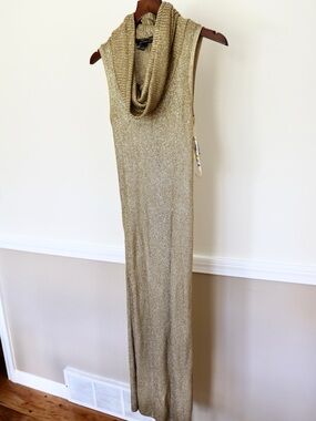 INC International Concepts Shimmery Gold Cowl-Neck Maxi Dress Knit